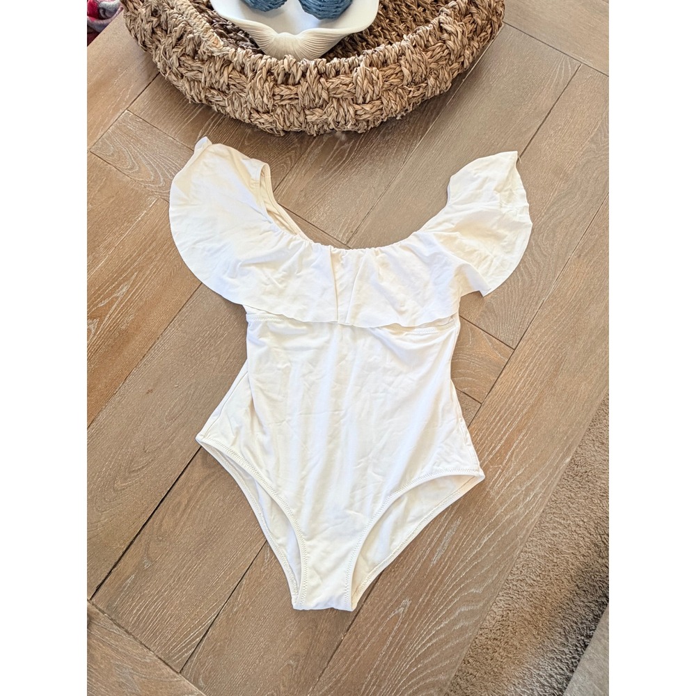 Eberjay Ruffle One Piece Swimsuit Womens Off-White Size Medium